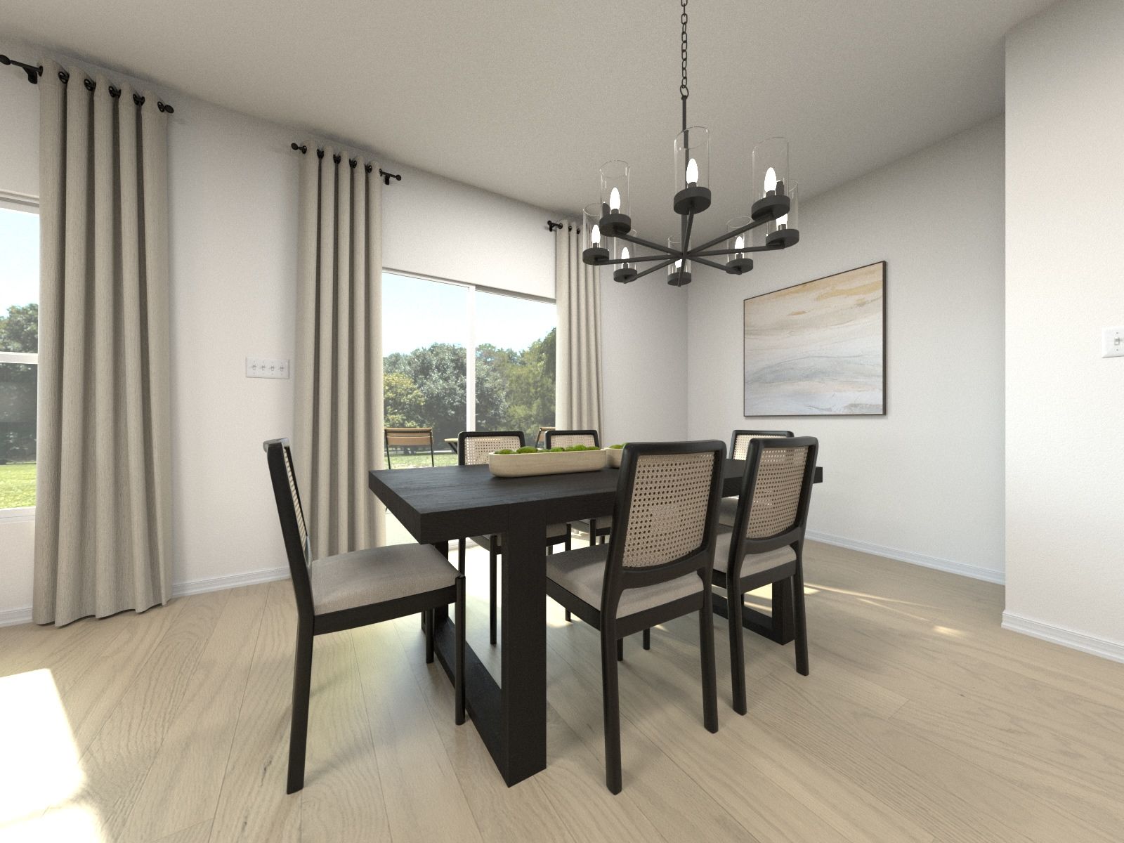 Virtually Staged Dining Room:The open-concept floorplan allows for an easy flow between the kitchen and dining areas.