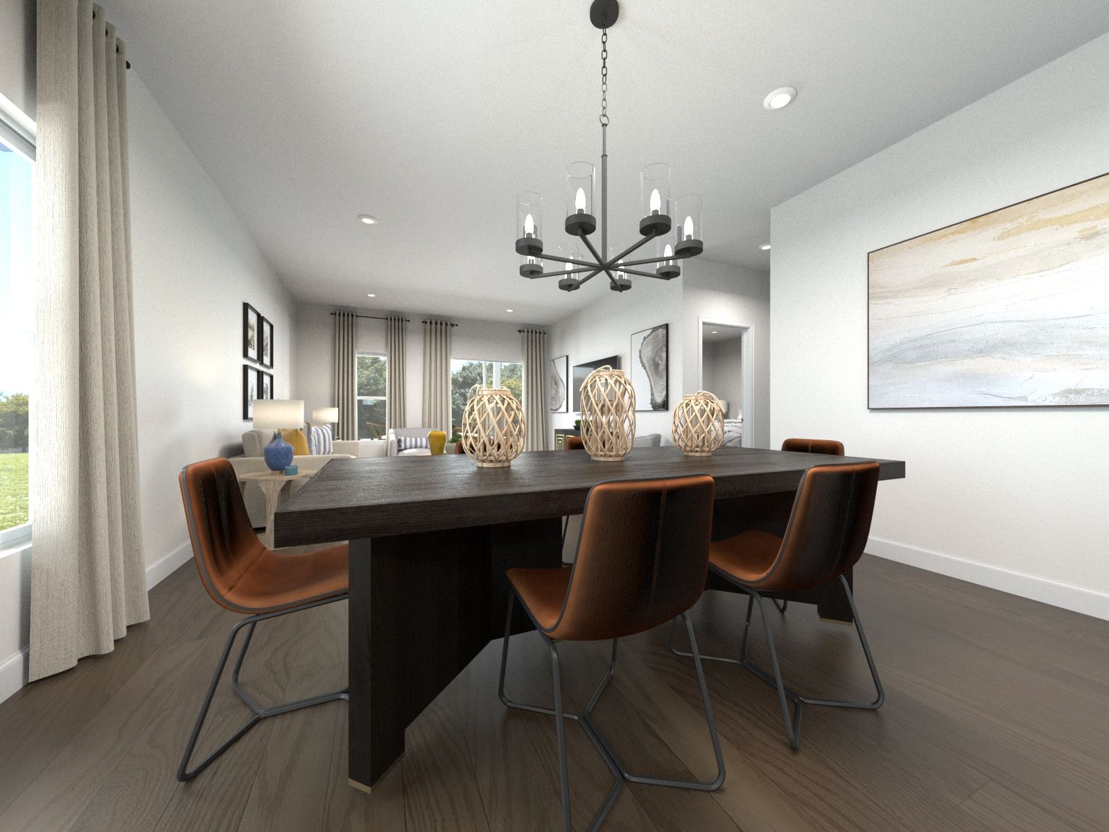 Virtually Staged Dining Room:The open-concept floorplan allows for an easy flow between the kitchen and dining areas.