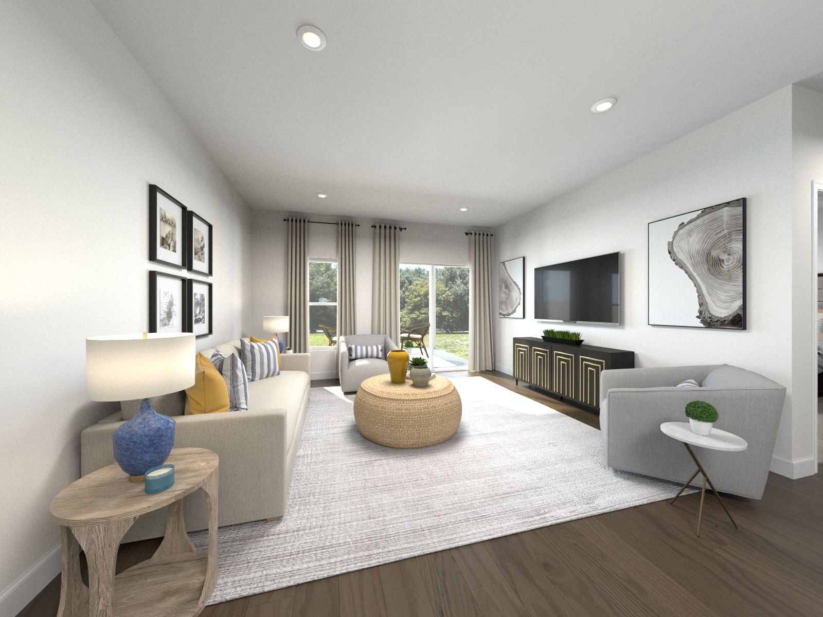 Virtually Staged Living Room:Spend family movie nights in the spacious great room.