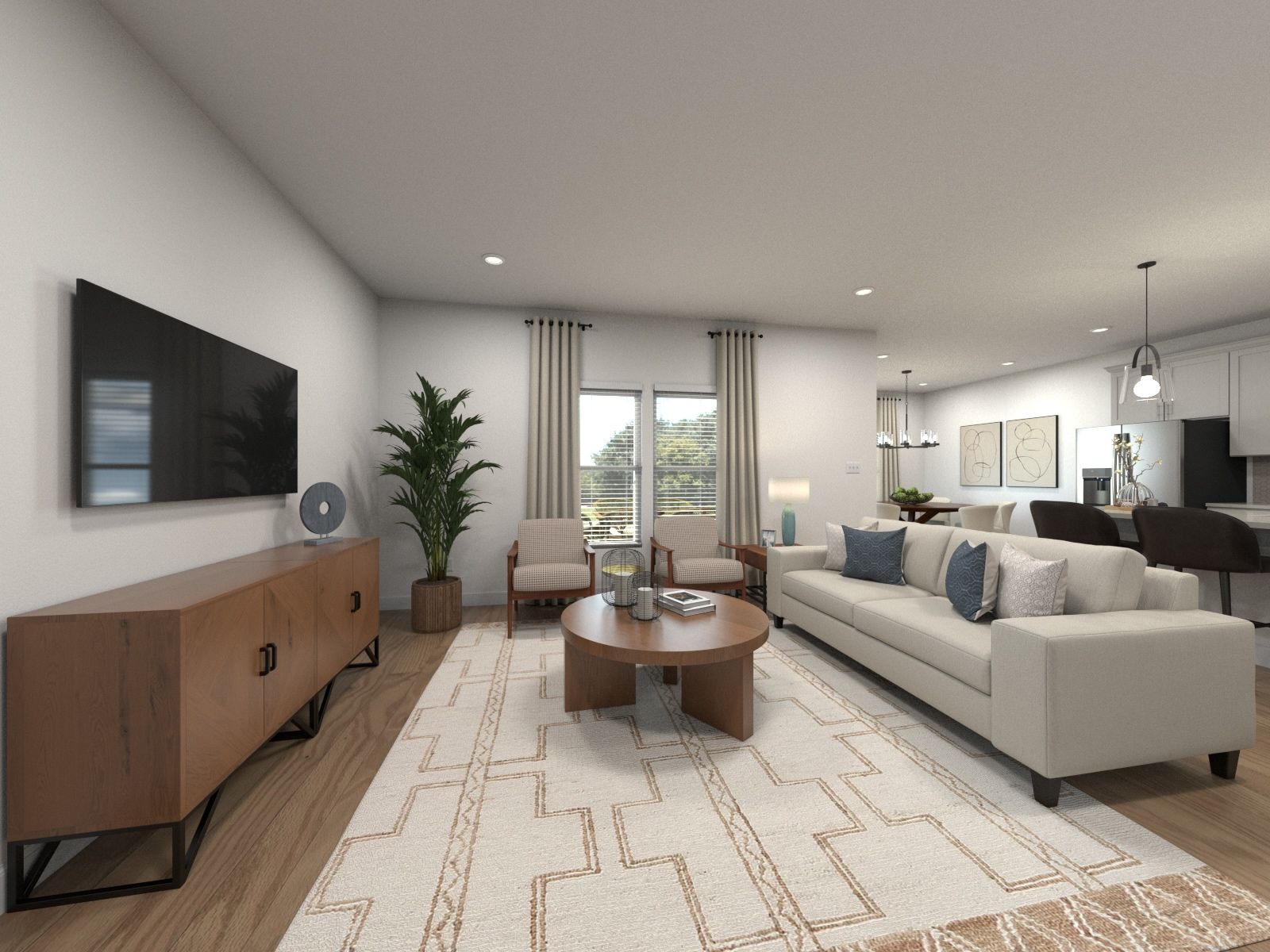 Virtually Staged Living Room:Spend family movie nights in the spacious great room.