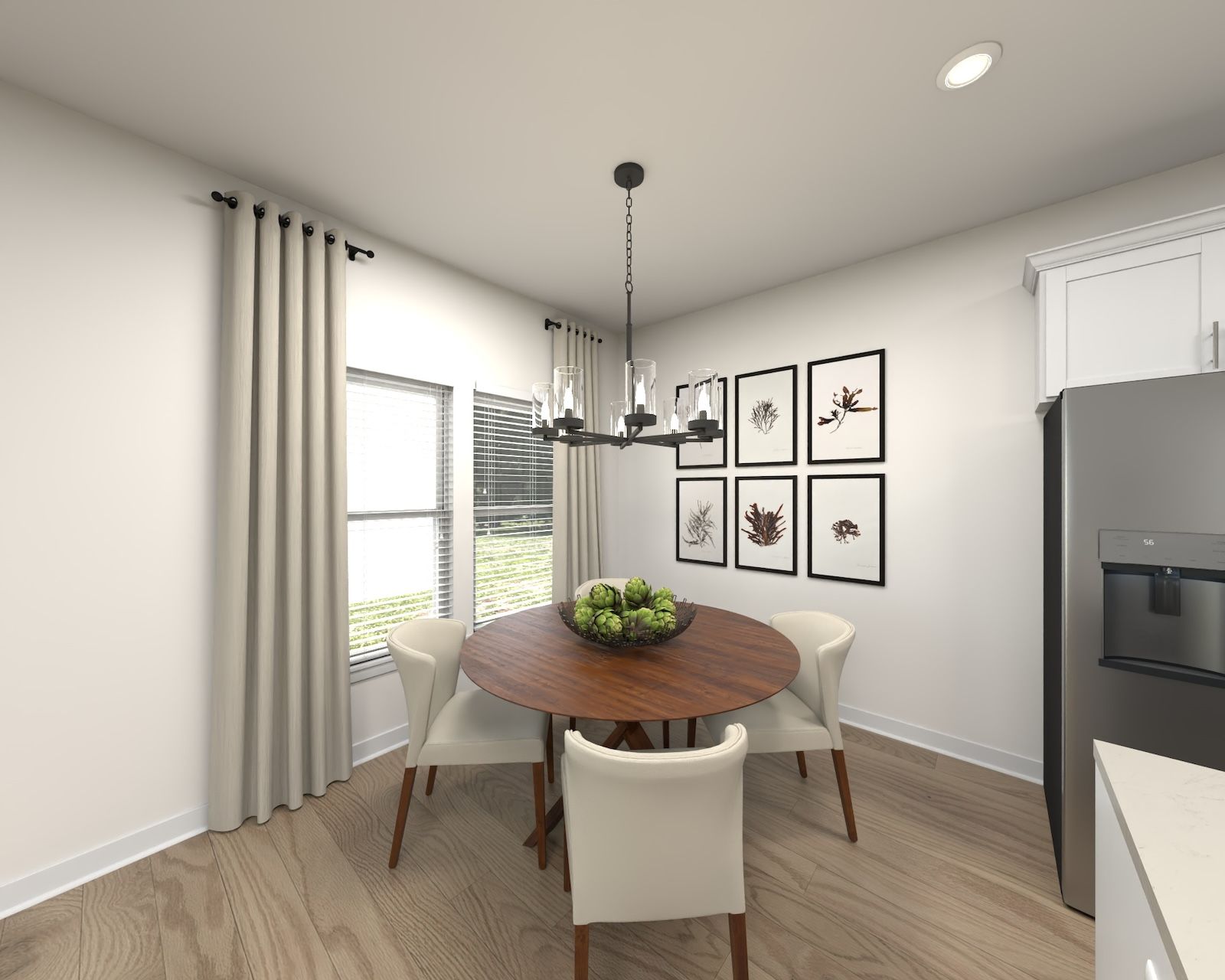 The open-concept floorplan allows for an easy flow between the kitchen and dining areas.