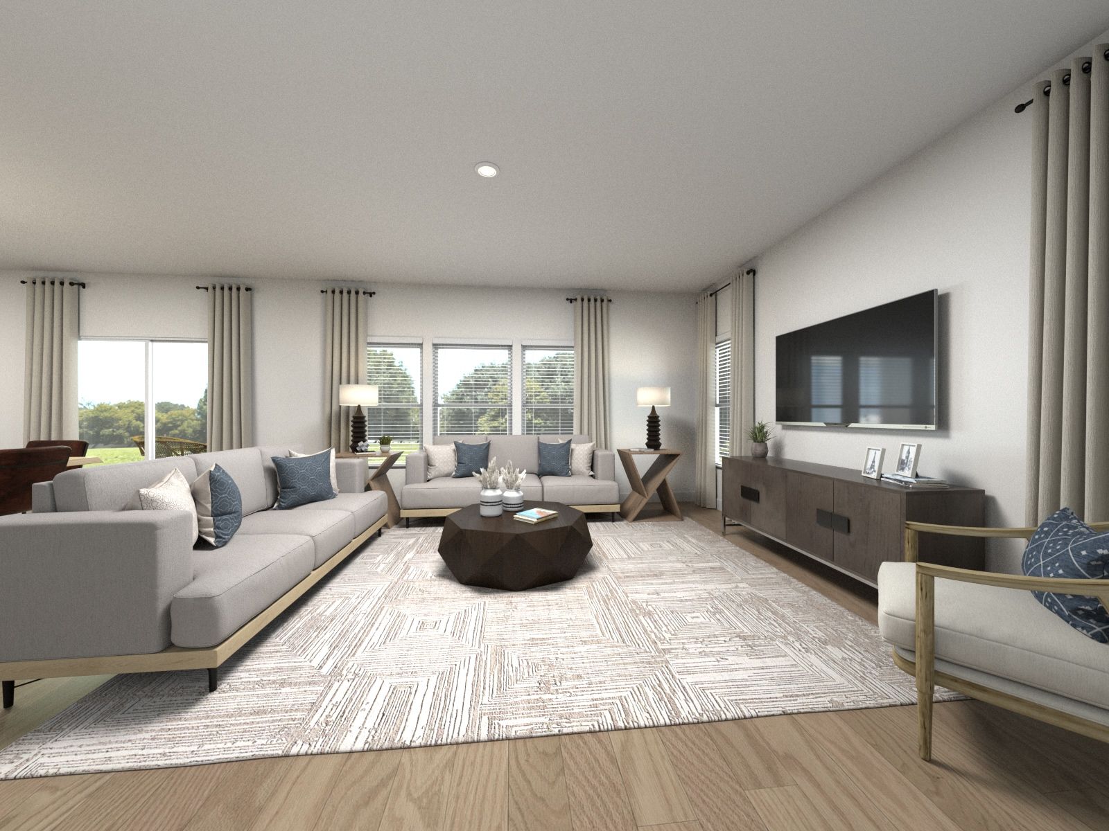 Virtually staged living room in the Dakota floorplan.:Virtually staged living room in the Dakota floorplan.