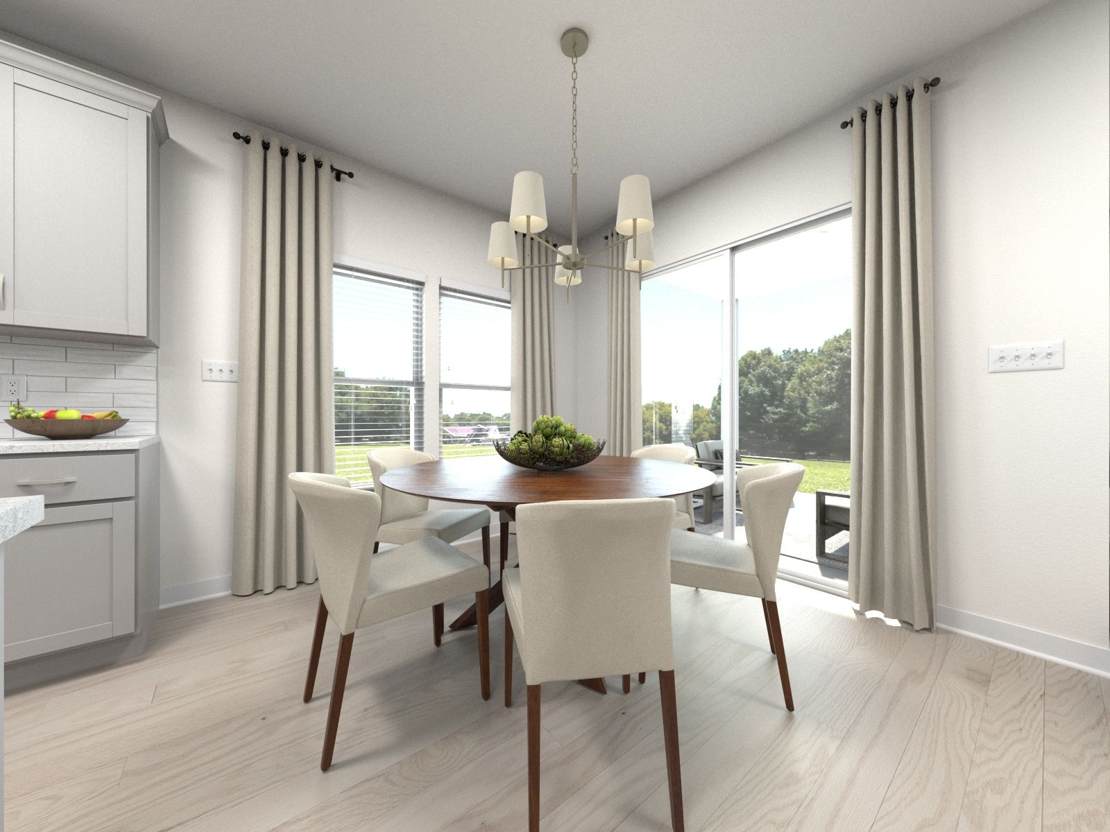 Virtually Staged Dining room:The open-concept floorplan allows for an easy flow between the kitchen and dining areas.