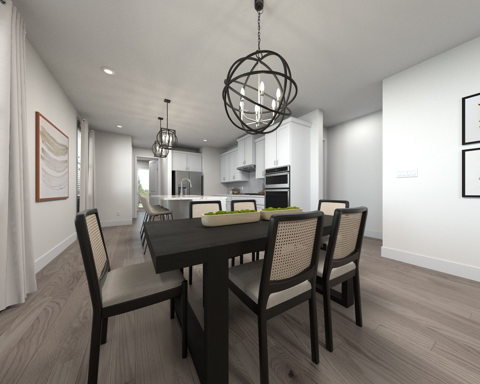 The open-concept floorplan allows for an easy flow between the kitchen and dining areas.