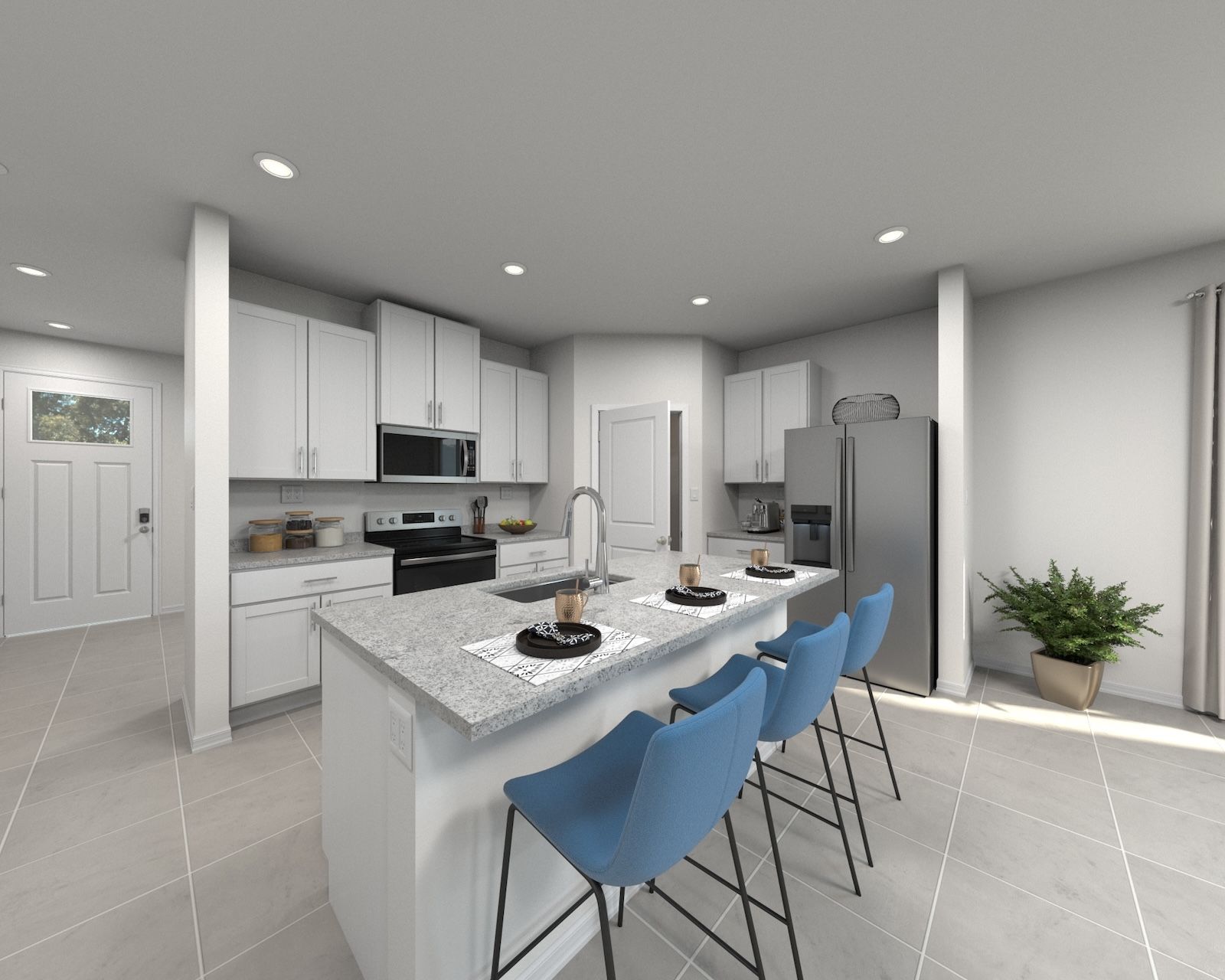 Rendering of the Kitchen in the Orchid Floorplan.:Rendering of the Kitchen in the Orchid Floorplan.