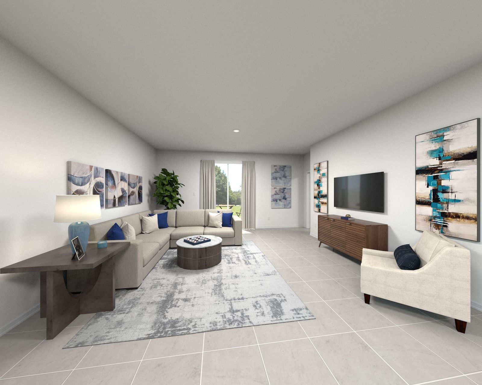 Rendering of the Living Room in the Orchid Floorplan.:Rendering of the Living Room in the Orchid Floorplan.