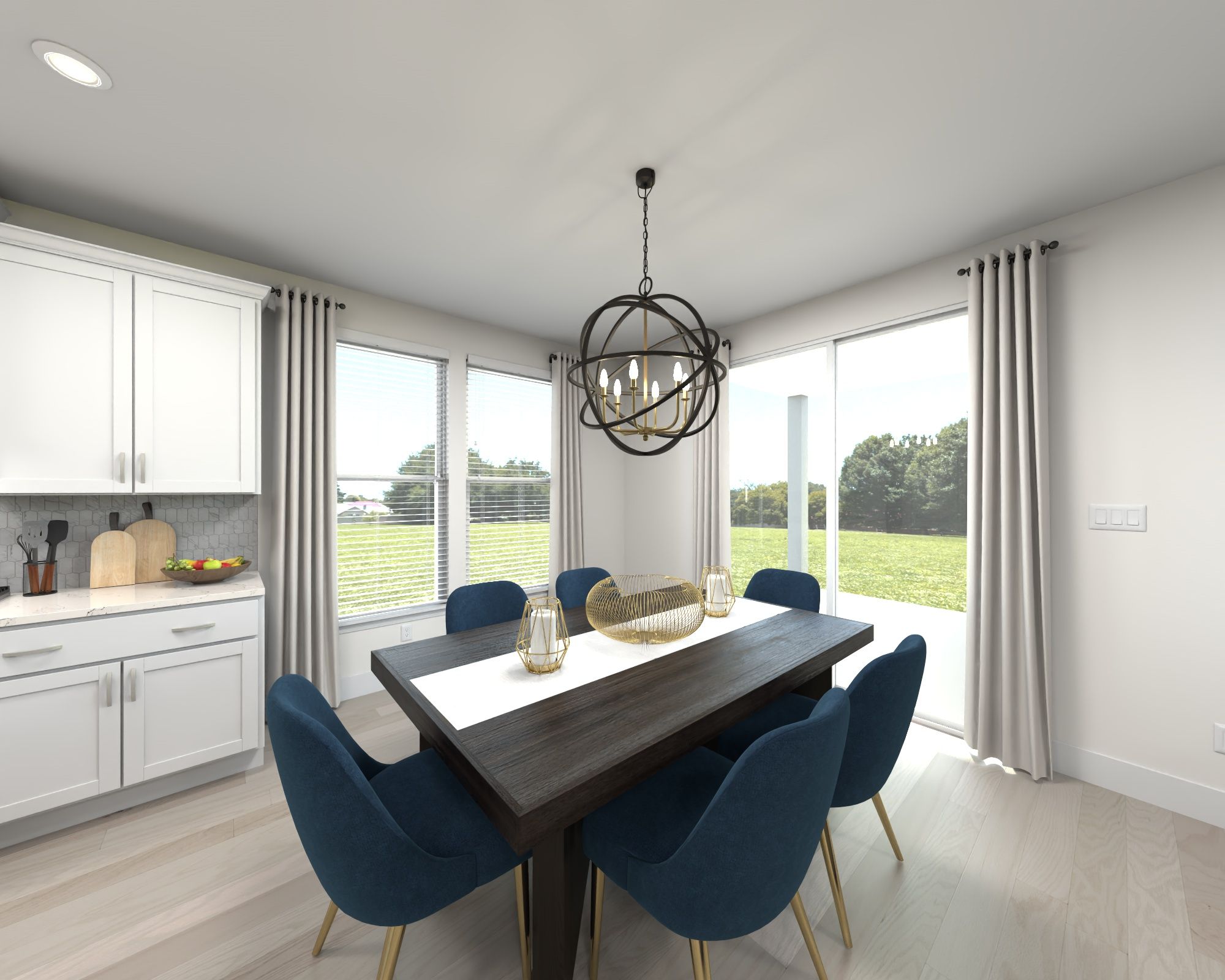 Dining Room:The open-concept floorplan allows for an easy flow between the kitchen and dining areas.