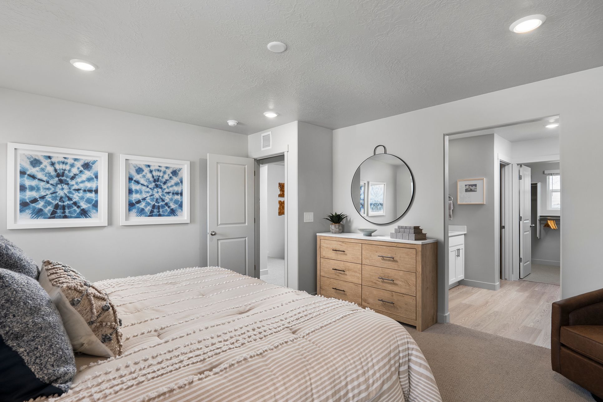 SLC_Pine_#4241_Bedroom_C_3577-N-Browning-St-Eagle-Mountain-UT.jpg:The Pine floorplan interior image taken at a Meritage Homes Community in Eagle Mountain, UT.