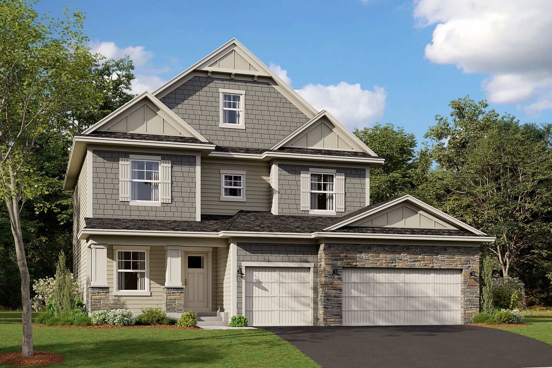Taylor 3-Car Elevation C - Stone:Taylor 3-Car Elevation C - Stone