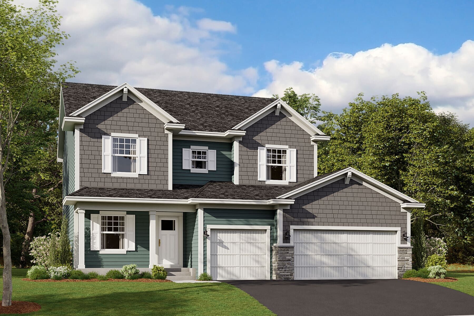 Taylor 3-Car Elevation A - Stone:Taylor 3-Car Elevation A - Stone