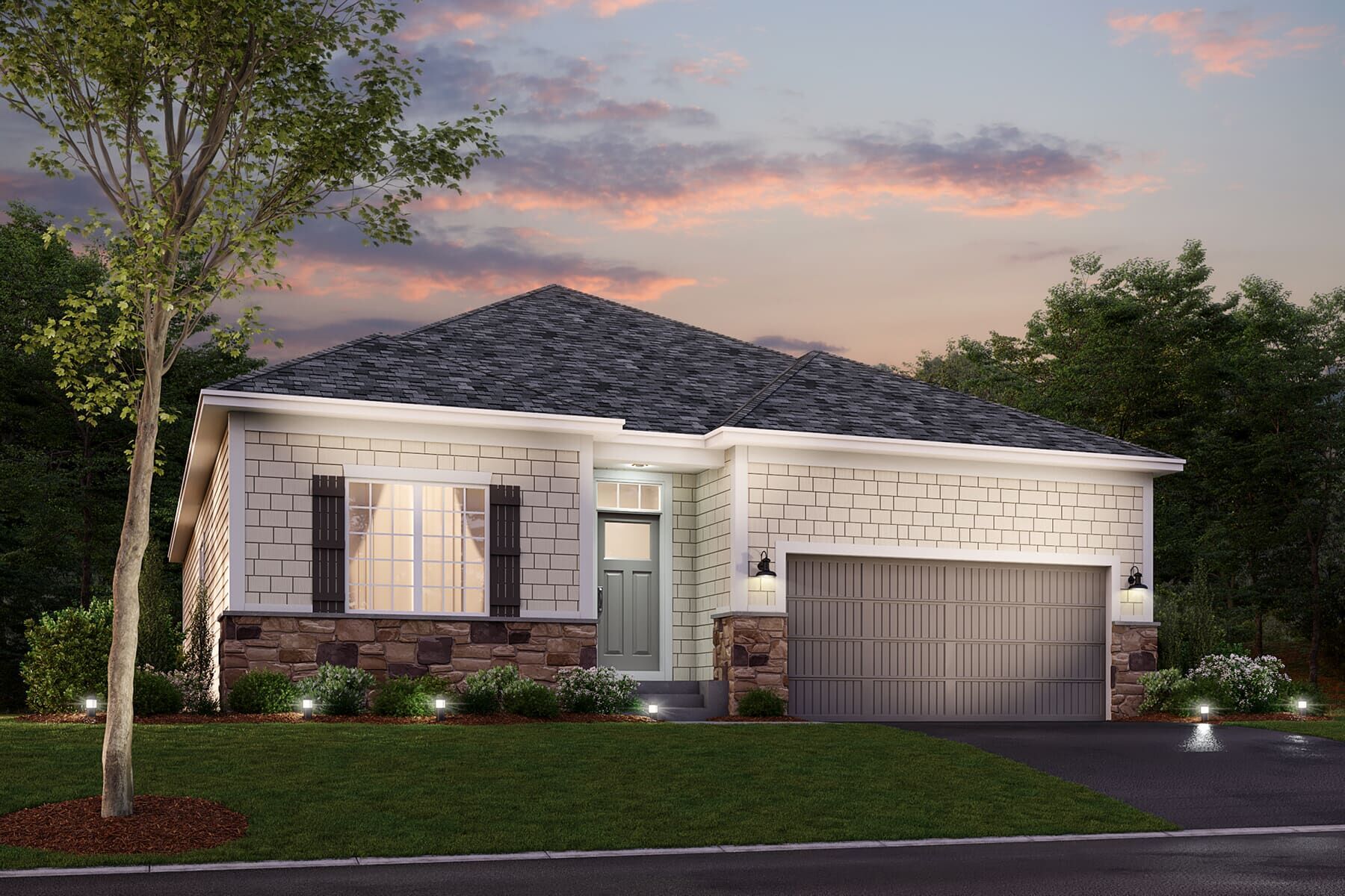 Hillcrest 2-Car Elevation B - Stone:Hillcrest 2-Car Elevation B - Stone