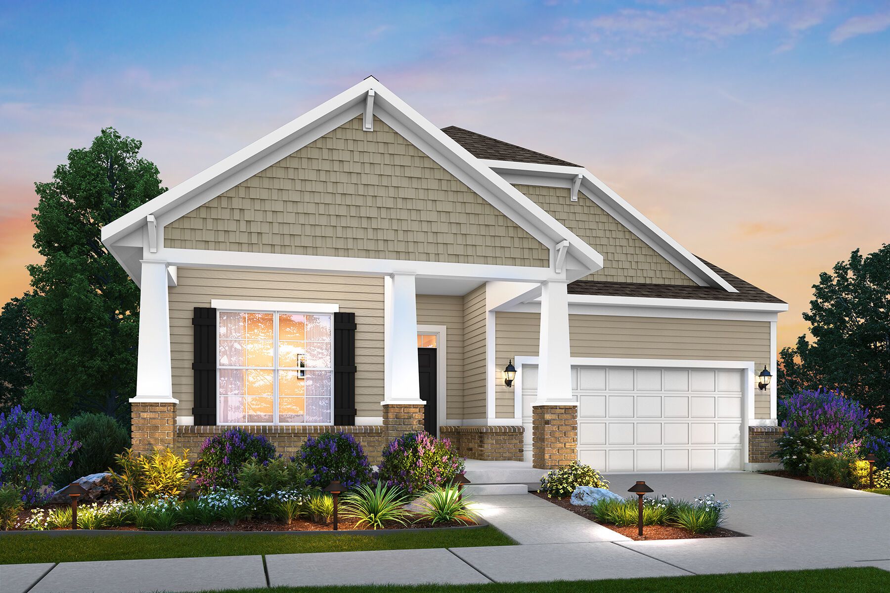 Faulkner - Elevation C (Optional Coach Lights and Brick Wainscot):Faulkner - Elevation C (Optional Coach Lights and Brick Wainscot)