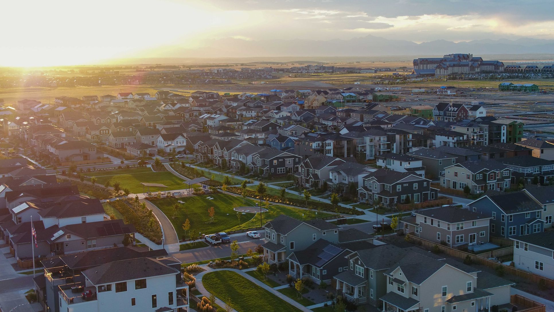 Painted Prairie From Above:Painted Prairie's Periwinkle Park with the Gaylord Rockies Resort in the distance.