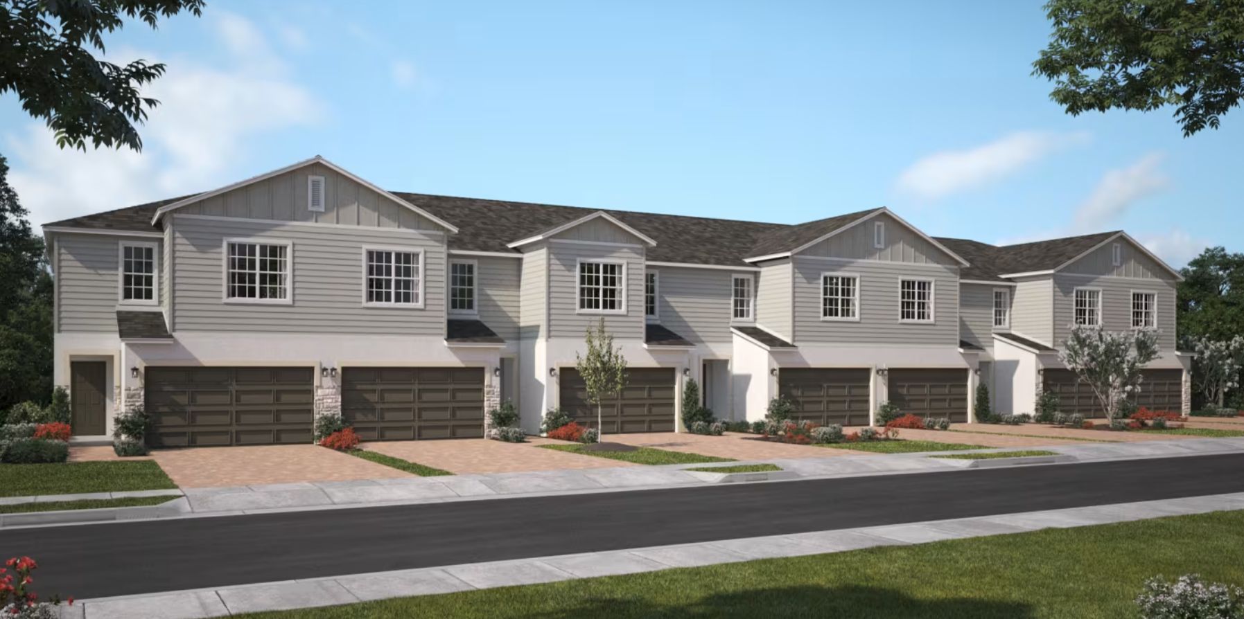 Sky Lakes Townhomes - Cessna - Street View Rendering - Risewell Homes