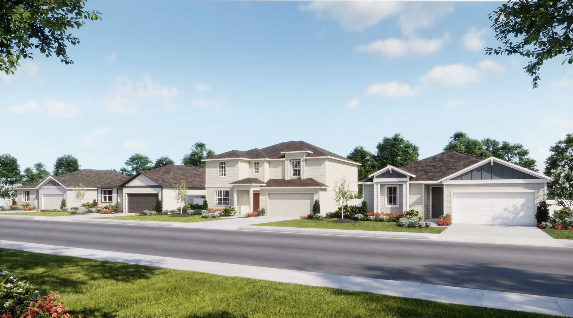 Windy Oaks - Street Scene - Exterior Rendering - Risewell Homes