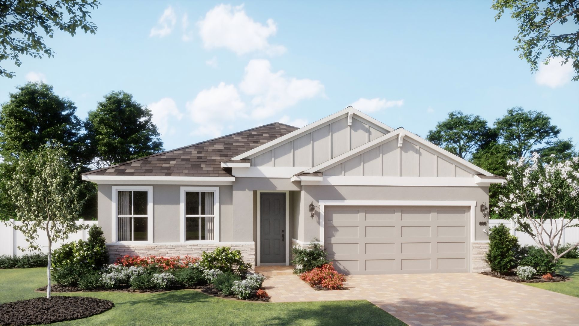 Kentucky Square - Wellington - Vernacular Elevation - Exterior Rendering - Risewell Homes