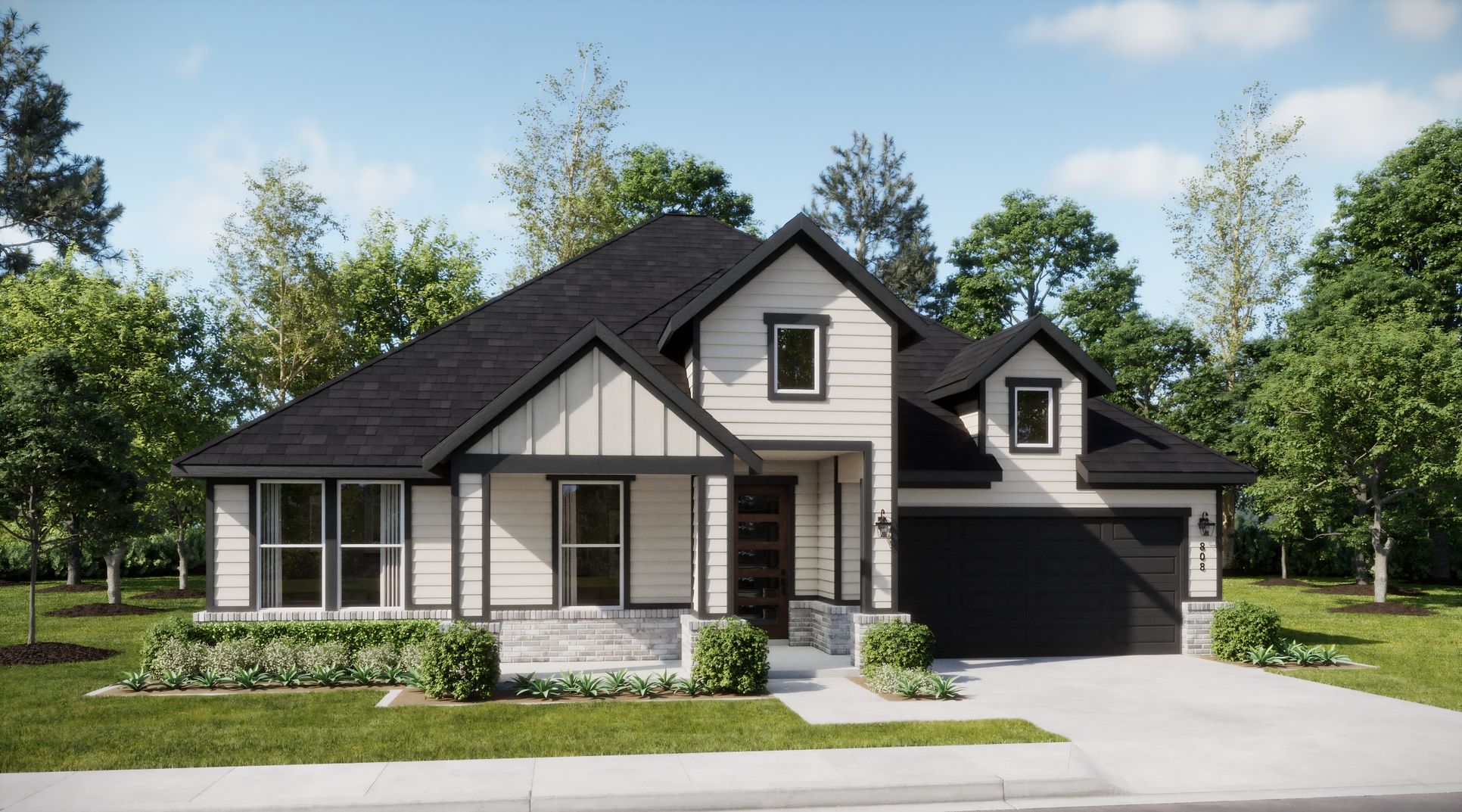 Mockingbird Hills Signature Series - Helios - Farmhouse Elevation - Exterior Rendering - Risewell...
