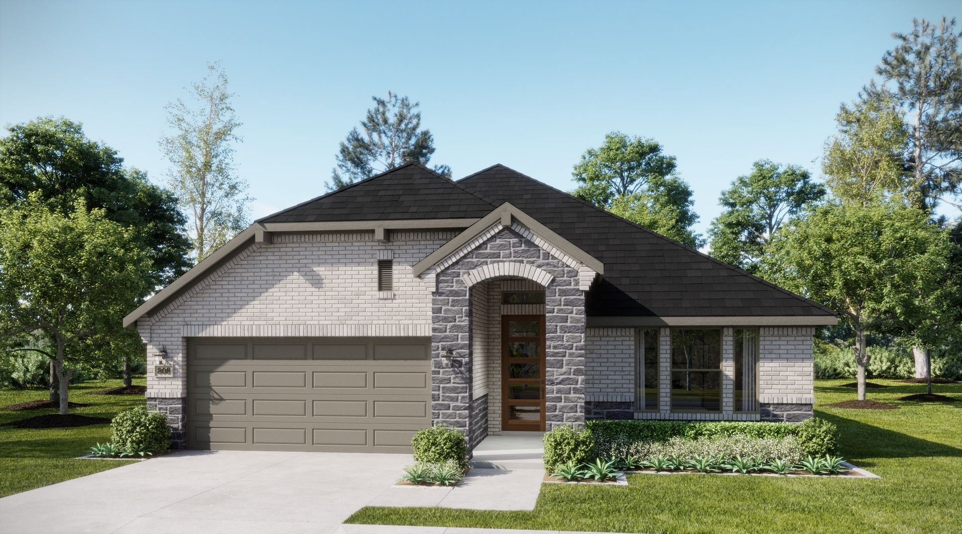 Meadow Park - Hearth - French Country Elevation - Exterior Rendering - Risewell Homes