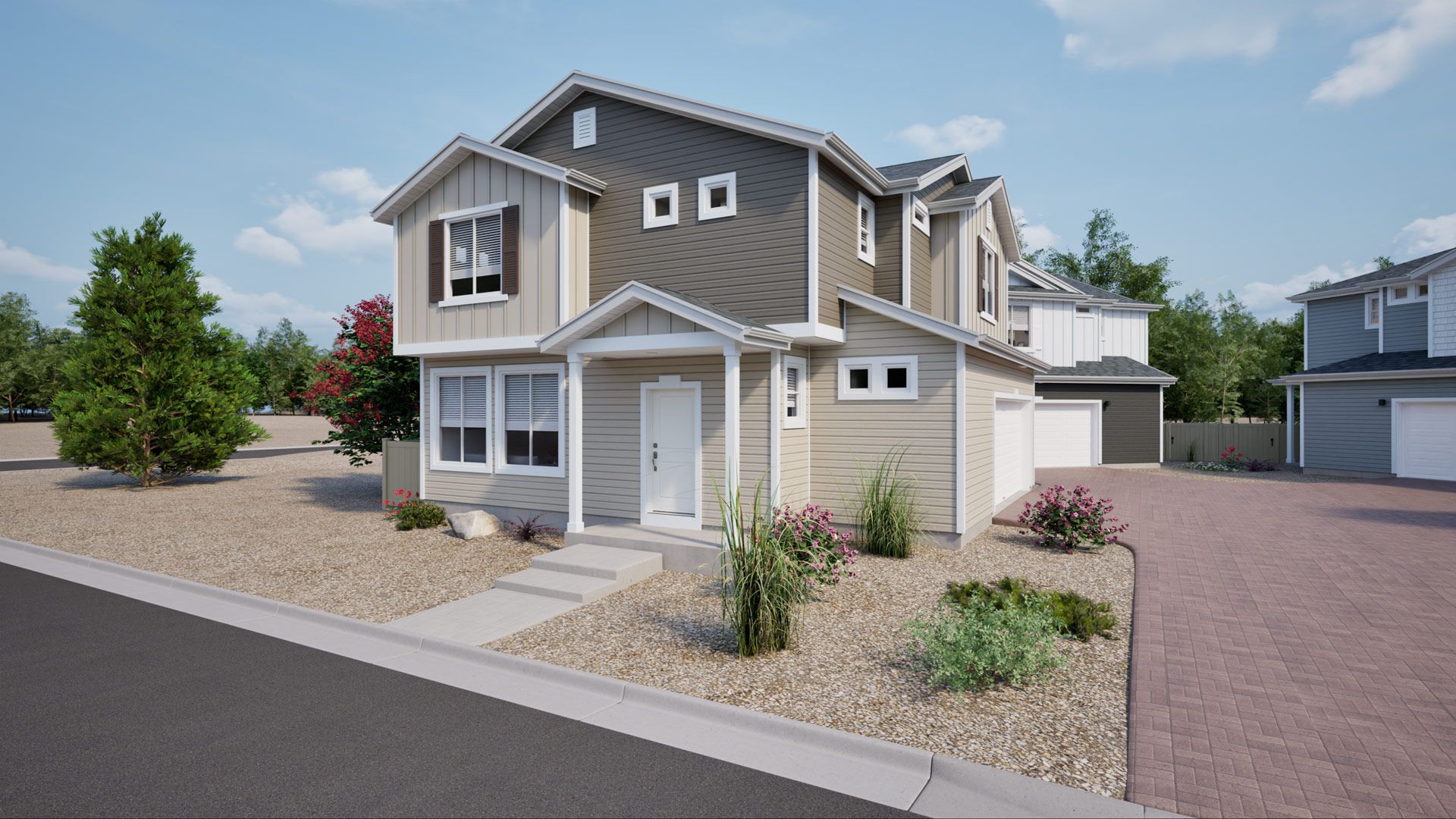 131-Shire MF Elev A CS2:Rendering of Shire MF Elev A, color scheme CS2