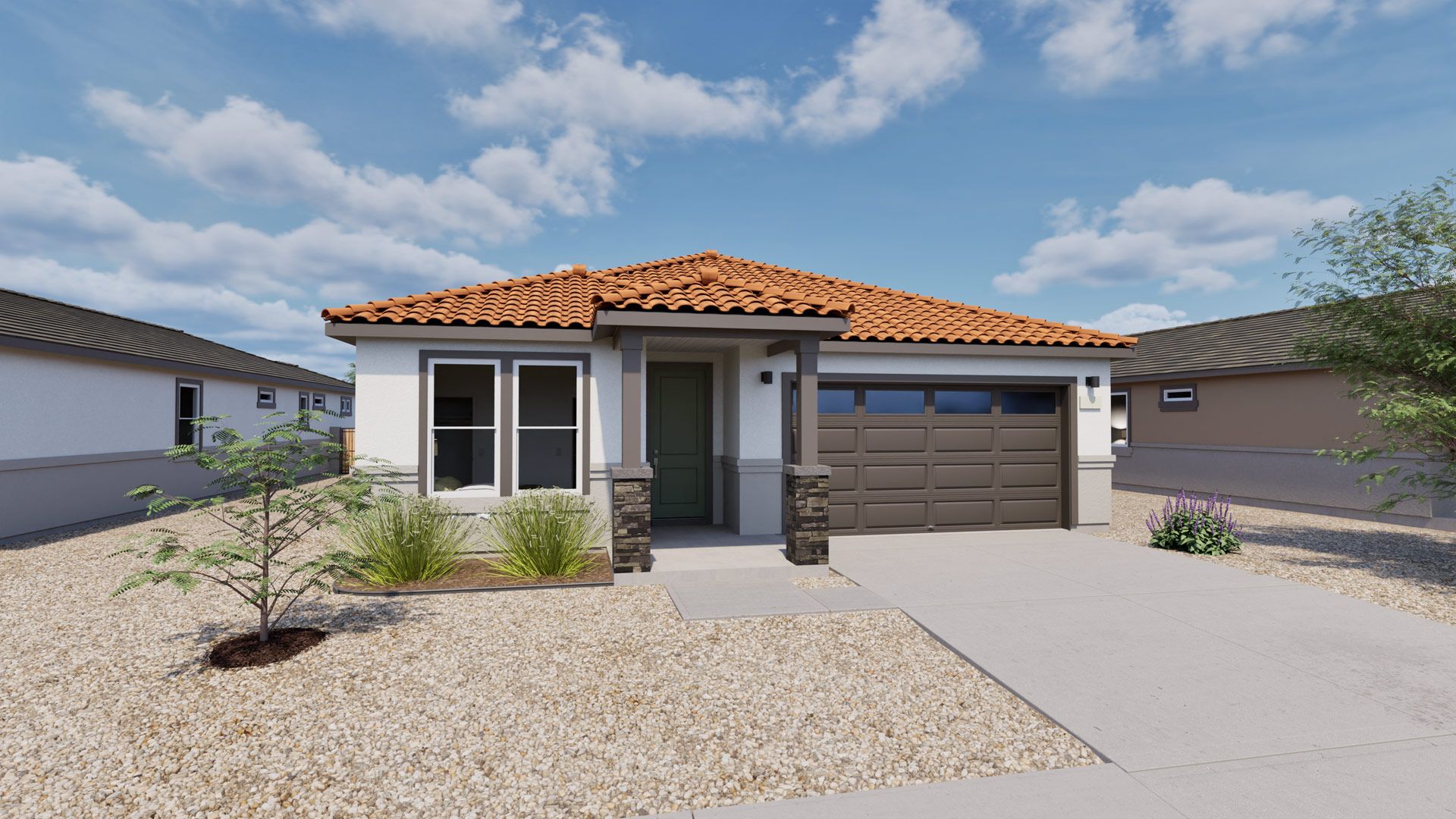Dawn Floorplan:This is our Dawn Floorplan, elevation A, color 1 with stucco. Options and colors may vary.