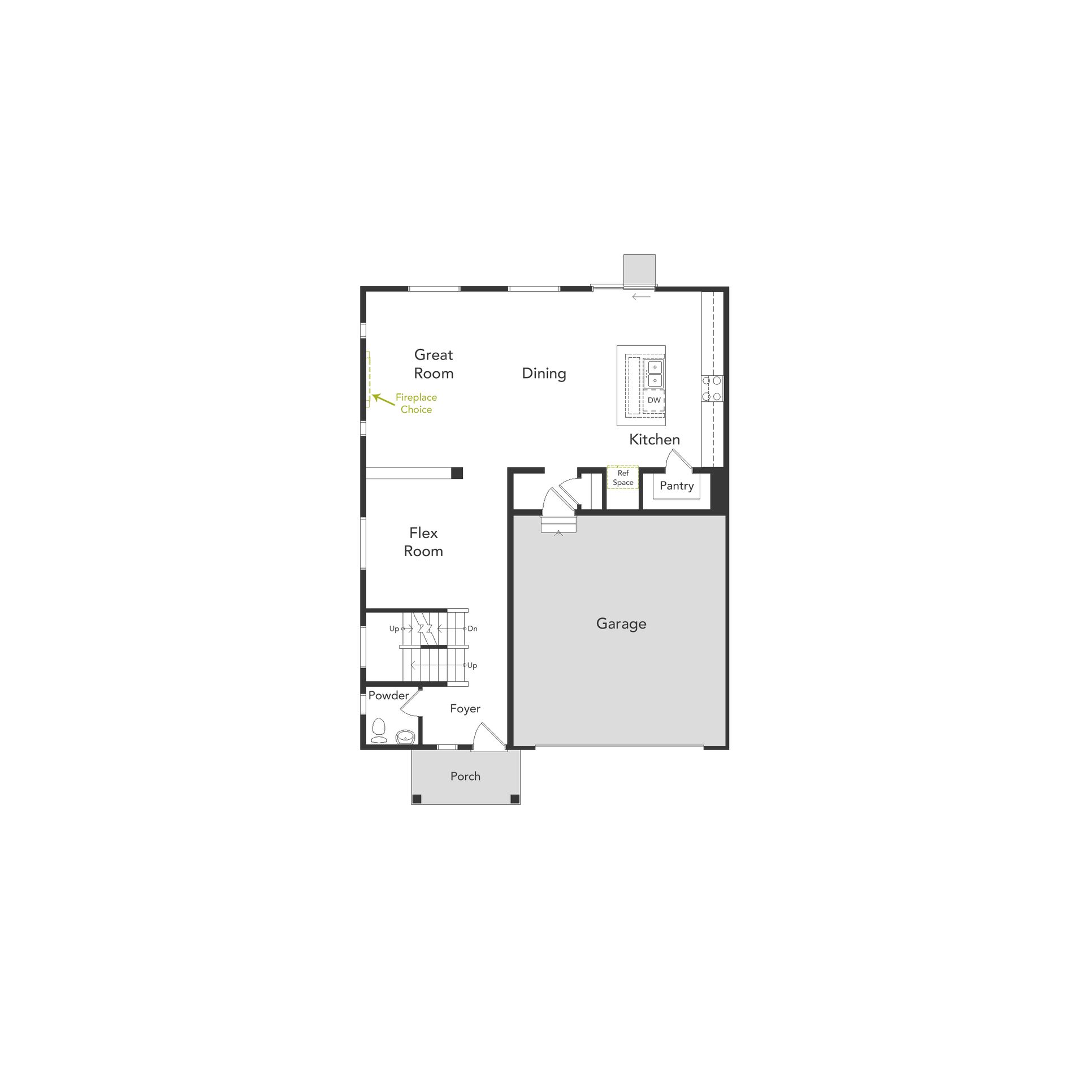 Esprit First Floor:A view of the first floor layout and garage