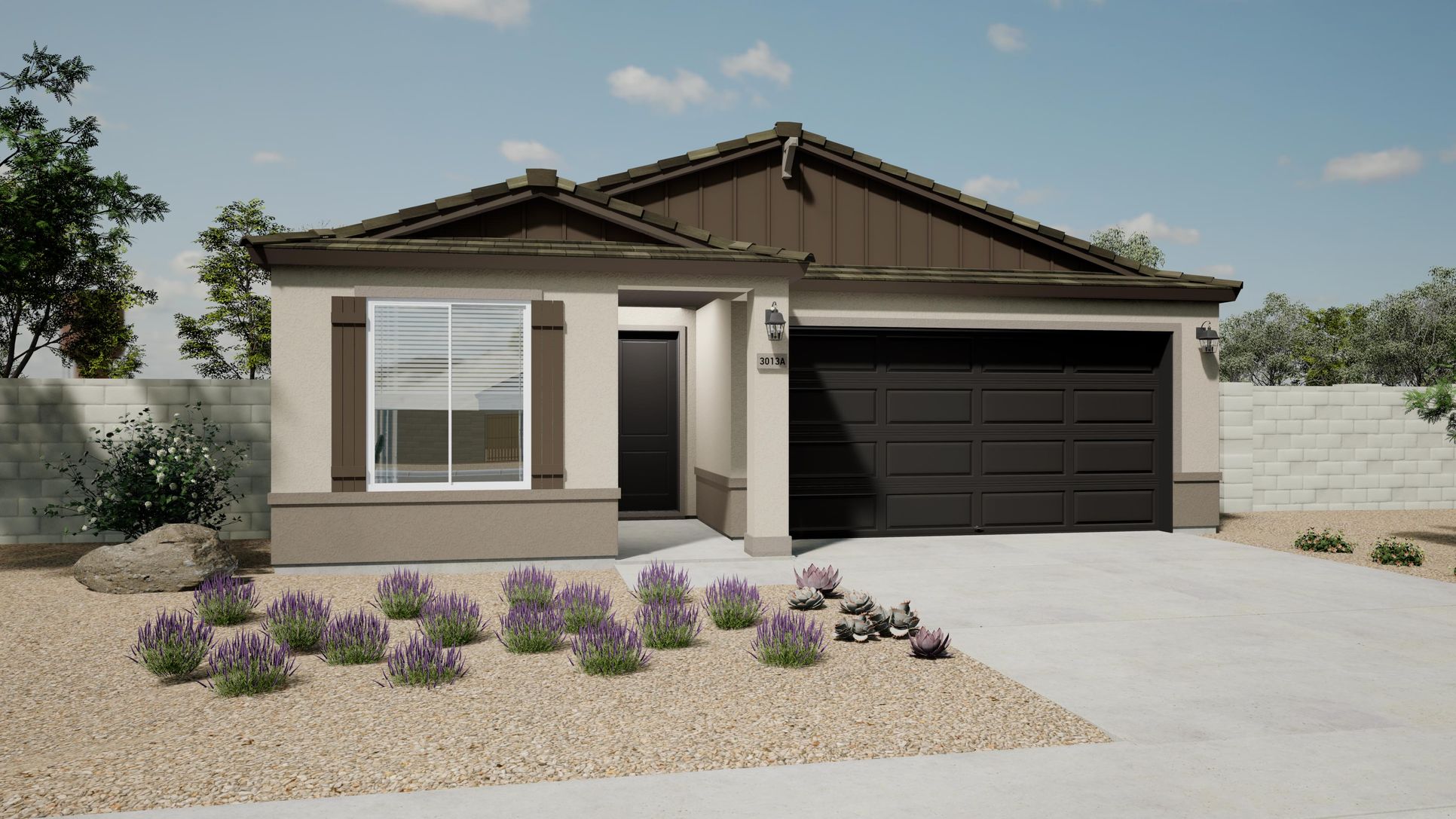 Sagebrush Elevation A:This is a rendering of the Sagebrush Home. Options and colors may vary.