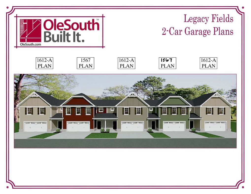 2- car garage townhomes:Legacy Fields Exterior Rendering