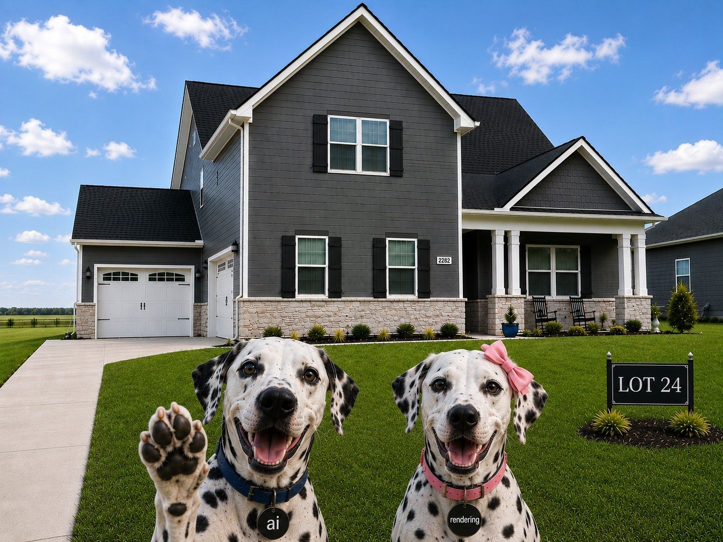 Exterior:Spot and Dot welcome you to come check out our neighborhood. This home features 3 bedrooms down and