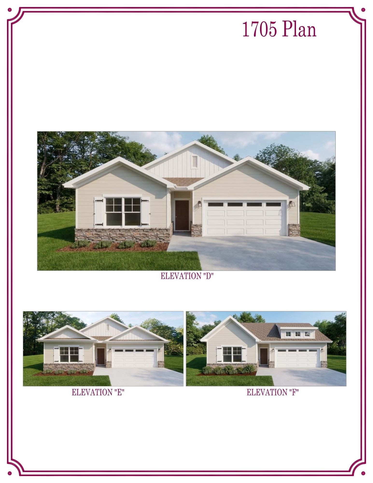 Exterior:This home will have "Elevation D" with Monterey Taupe Hardie Lap Siding & Board & Batten.