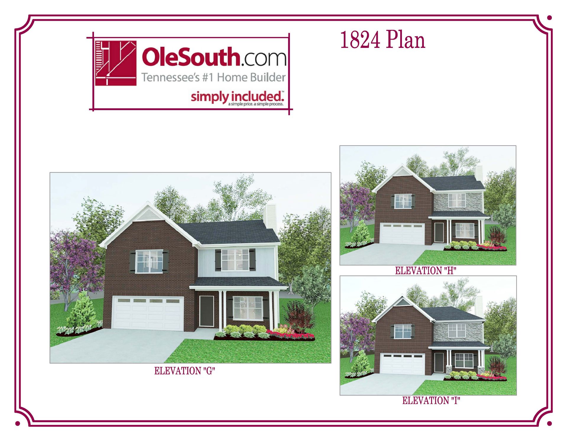 4 sides brick:1824 Exterior Rendering