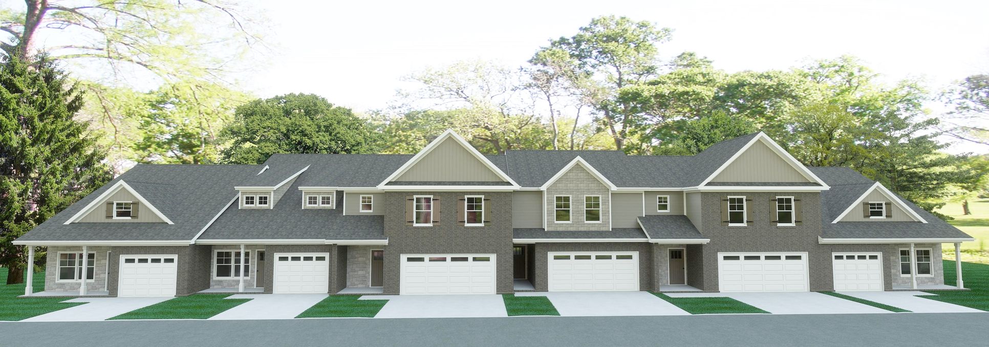 Rendering of townhomes:Townhomes in Shelbyville Featuring 1 and 2 car garages!
