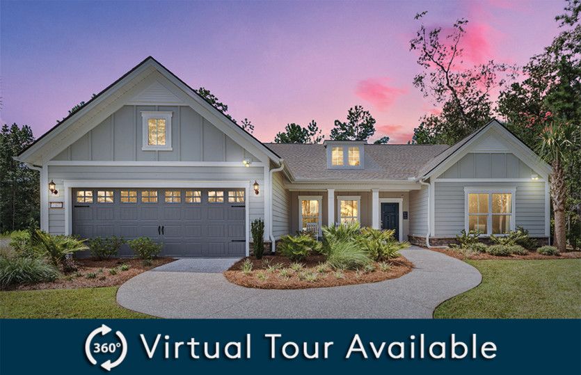 Tangerly Oak:Tangerly Oak New Homes Exterior LC3H with covered front porch and two car garage.