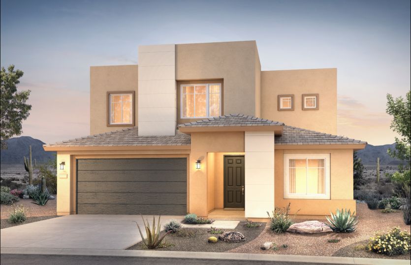 Trento:The two-story Trento shown in Elevation C with multiple stucco options for modern curb appeal.