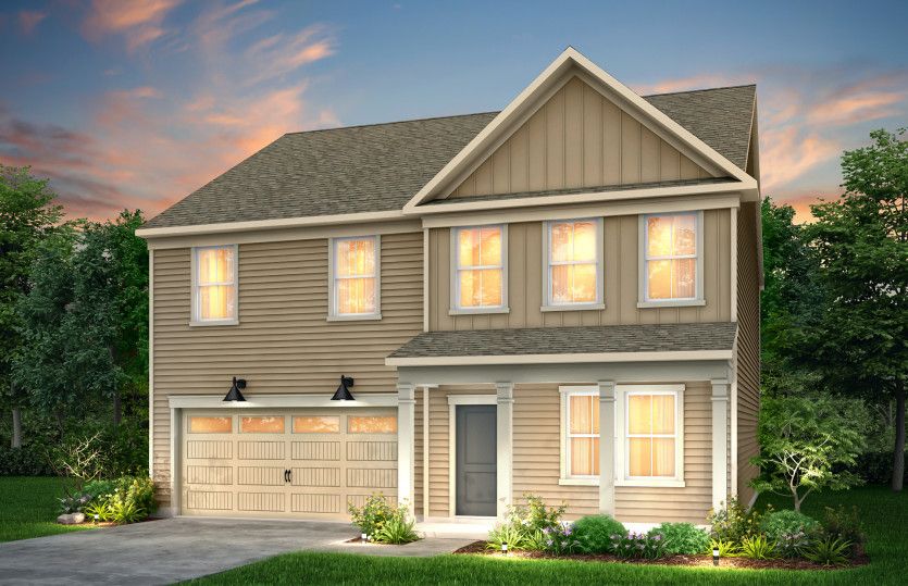 Hampton:Hampton Exterior CR102 features siding, covered front sitting porch and 2 car garage