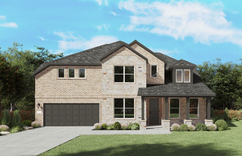 Exterior:The Ferris, a two-story new home design shown with home exterior LS 201 *Model representation