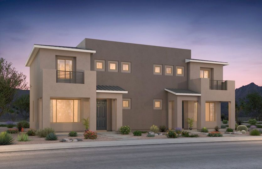 Senita:Modern exterior design of the Senita home also offering low-maintenance front yard landscaping.