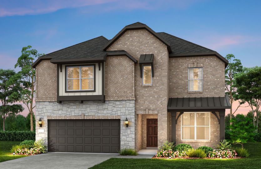 Exterior:The Rainier, a two-story new home design shown with home exterior C *features could differ