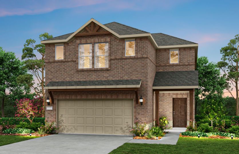 Exterior:The Ouray, a two-story home with 2-car garage, shown with Home Exterior R