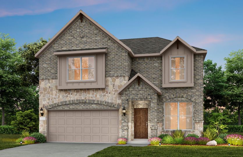 Exterior:The Puma, a two-story home with 2-car garage, shown as Home Exterior D