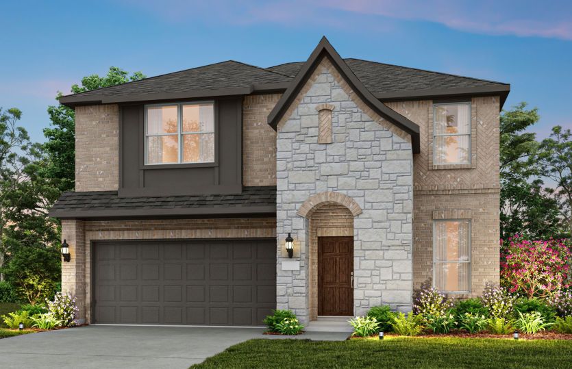 Exterior:The Puma, a two-story home with 2-car garage, shown as Home Exterior B
