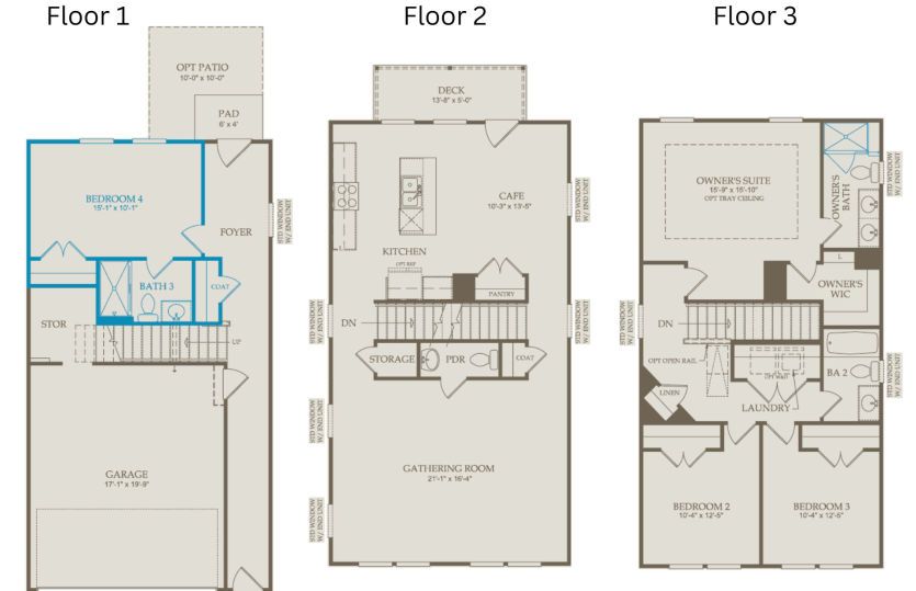 Exterior:Floor Plan Level 1, Level 2 & Level 3