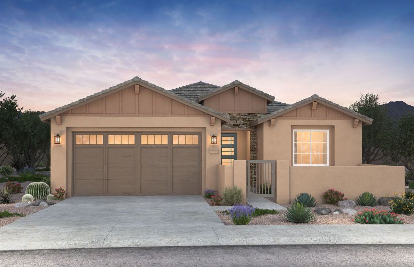 Gateway:Single-story Gateway plan shown in Elevation B with a two-car garage.