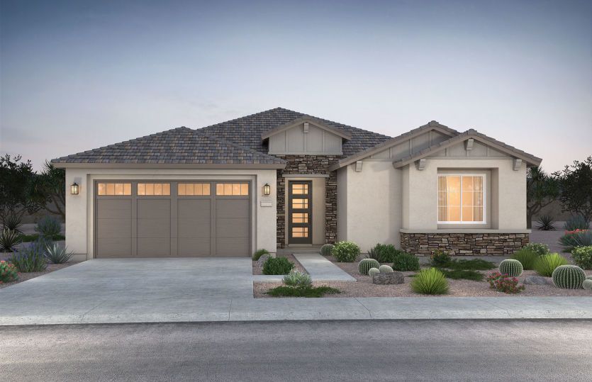 Parklane:Enhance your curb appeal with the Home Exterior B option that adds optional stone veneer, and a pain