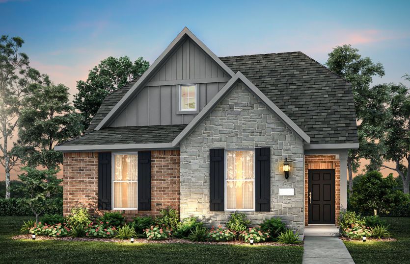 Beacon:The Beacon, with covered front porch and 2-car rear entry garage, shown as Exterior FC201