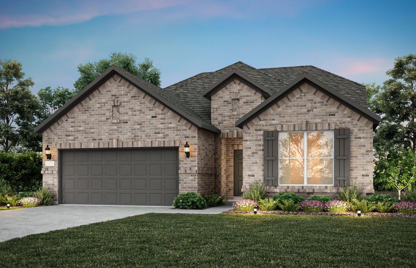 Exterior:The Harvard, a two-story new construction home with 2-car garage, shown with Home Exterior A *model representation