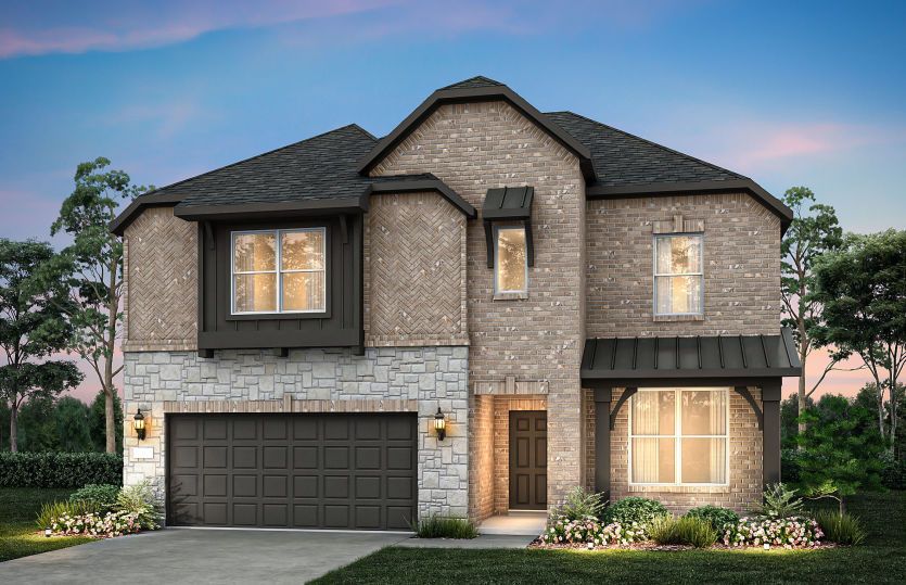 Exterior:The Rainier, a two-story new home design shown with home exterior C *model representation