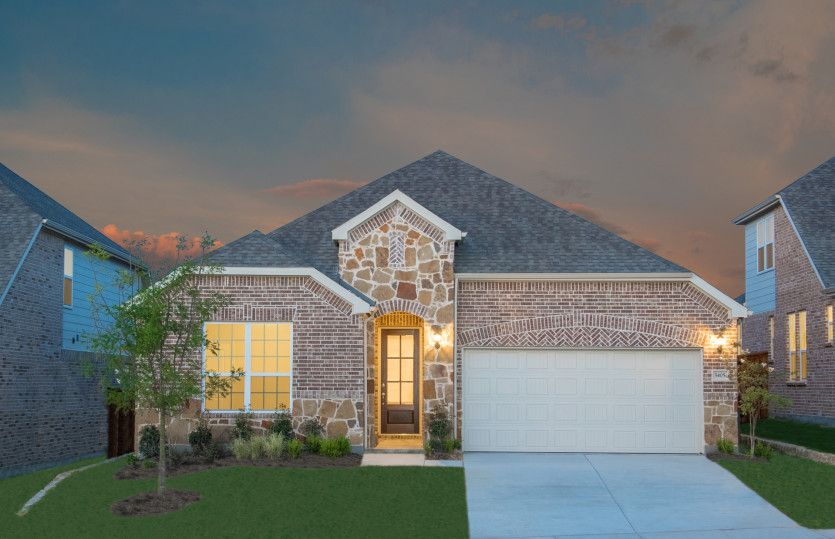 Arlington:The Arlington, a one-story home with 2-car garage, shown with Home Exterior C