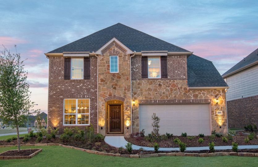 Lexington:Exterior D with stone accents, wood shutters, and 2-car garage with additional storage