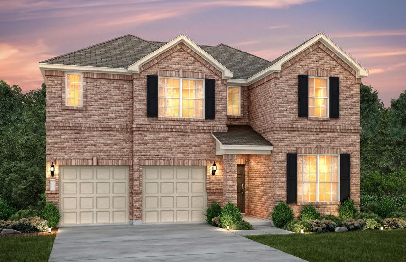 Exterior:The San Marcos, a 2-story new construction home with shutters, shown with Home Exterior A