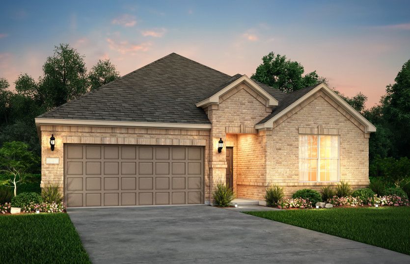 Exterior:The Parker, a one-story home with 2-car garage, shown with Home Exterior 31